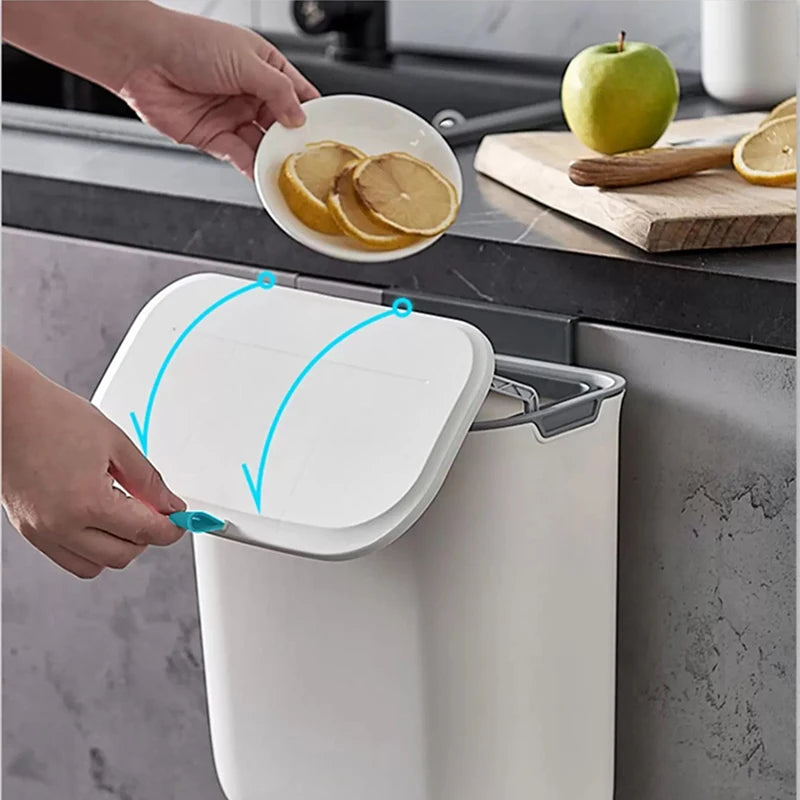Lixeira de parede com tampa nos tamanhos 7L e 9L, cesto suspenso criativo para cozinha, banheiro, armário, porta, vaso sanitário e sala de estar, ideal para economizar espaço e manter o ambiente mais limpo e organizado.