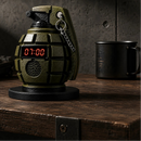 Relógio despertador tático em formato de granada decorativa com alfinete de segurança interativo, som alto e design criativo para mesa, criado-mudo, escritório ou quarto gamer.