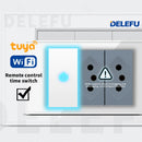 Tomada Inteligente Wi-Fi DELEFU com USB Duplo e USB-C – Vidro Temperado 10A e 20A
