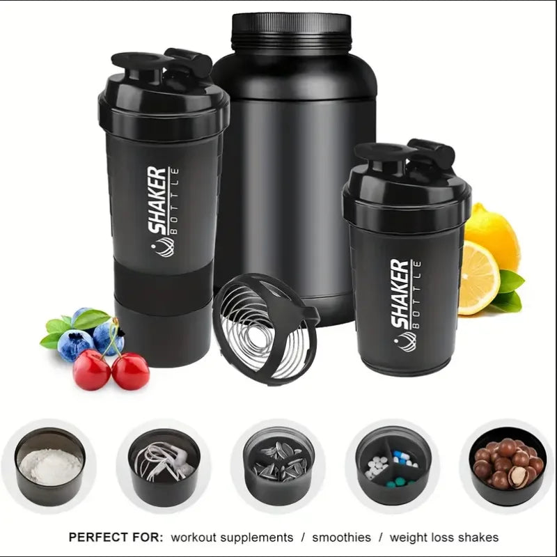 Garrafa shaker com recipiente de energia 2 camadas.