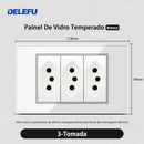 Tomada Inteligente Wi-Fi DELEFU com USB Duplo e USB-C – Vidro Temperado 10A e 20A
