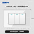 Tomada Inteligente Wi-Fi DELEFU com USB Duplo e USB-C – Vidro Temperado 10A e 20A