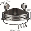 Rack organizador de banheiro com ventosa, estrutura triangular resistente e haste com gancho, ideal para economizar espaço no box, chuveiro ou banheiro e guardar shampoo, sabonete, esponjas e acessórios de banho.