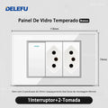 Tomada Inteligente Wi-Fi DELEFU com USB Duplo e USB-C – Vidro Temperado 10A e 20A