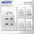 Tomada Inteligente Wi-Fi DELEFU com USB Duplo e USB-C – Vidro Temperado 10A e 20A