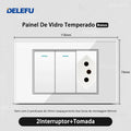 Tomada Inteligente Wi-Fi DELEFU com USB Duplo e USB-C – Vidro Temperado 10A e 20A