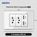 Tomada Inteligente Wi-Fi DELEFU com USB Duplo e USB-C – Vidro Temperado 10A e 20A