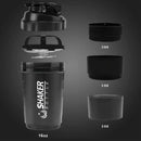 Garrafa shaker com recipiente de energia 2 camadas.