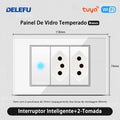Tomada Inteligente Wi-Fi DELEFU com USB Duplo e USB-C – Vidro Temperado 10A e 20A