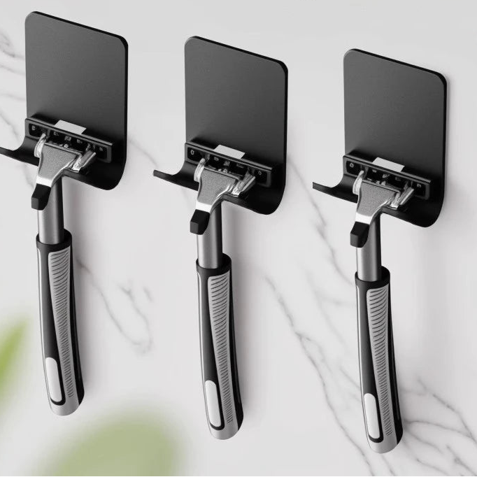 Suporte organizador de ganchos para navalhas e barbeadores masculinos, ideal para banheiro, pia, espelho ou box, mantendo barbeadores e acessórios de barbear organizados, secos e fáceis de acessar.